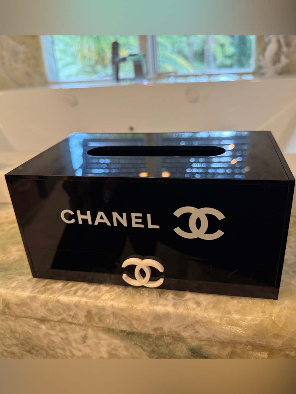 CHANEL Black and White Acrylic Tissue Box Cover